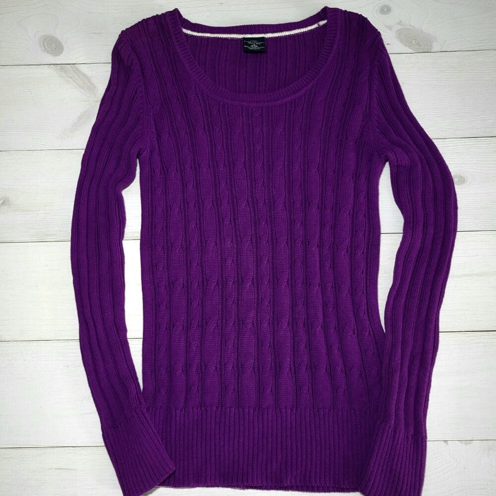 Vintage Faded Glory Organic Cotton Cable Knit Sweater Scoop Neck